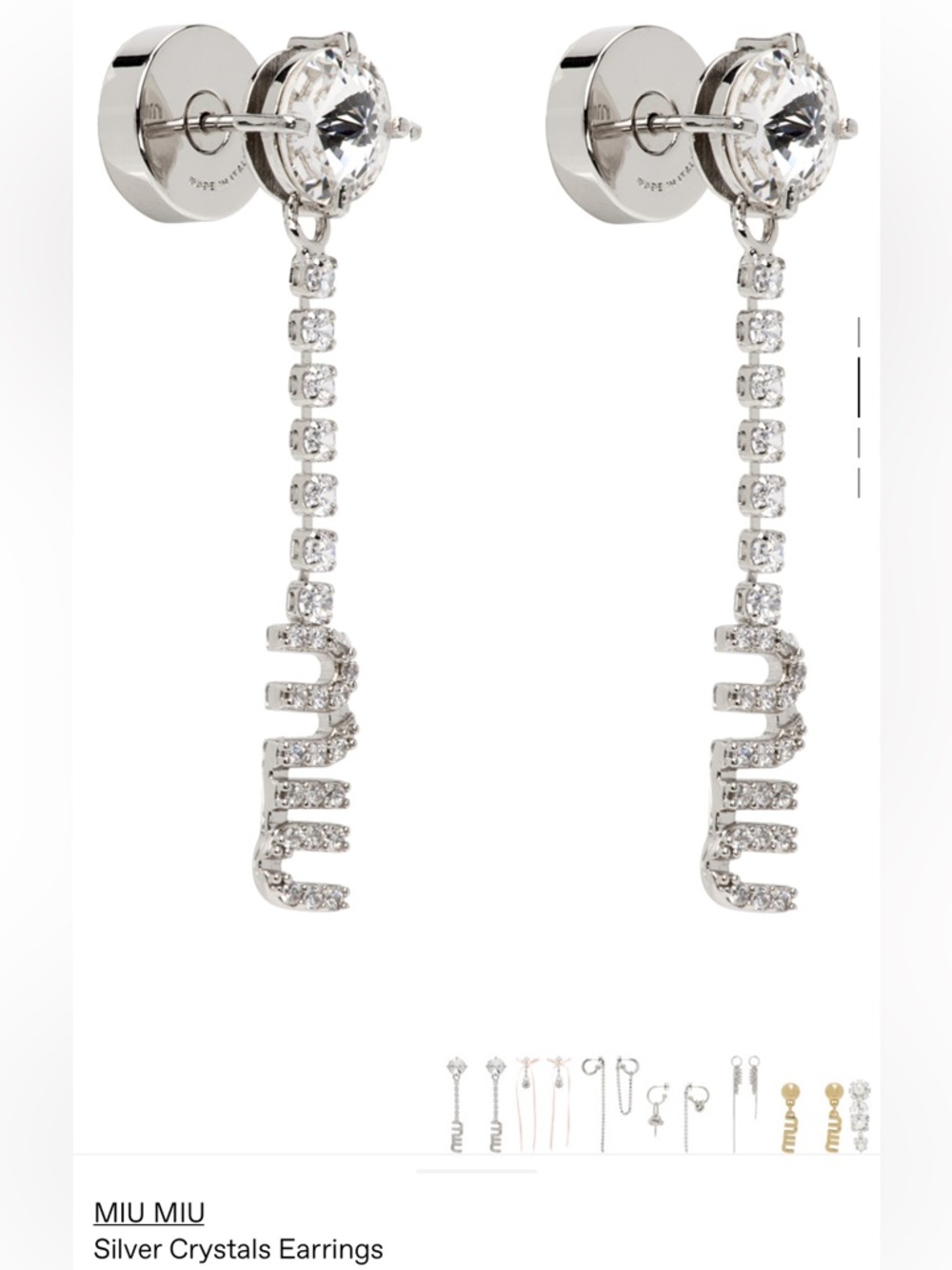 Miu Miu Silver Crystal-Embellished Drop Earrings